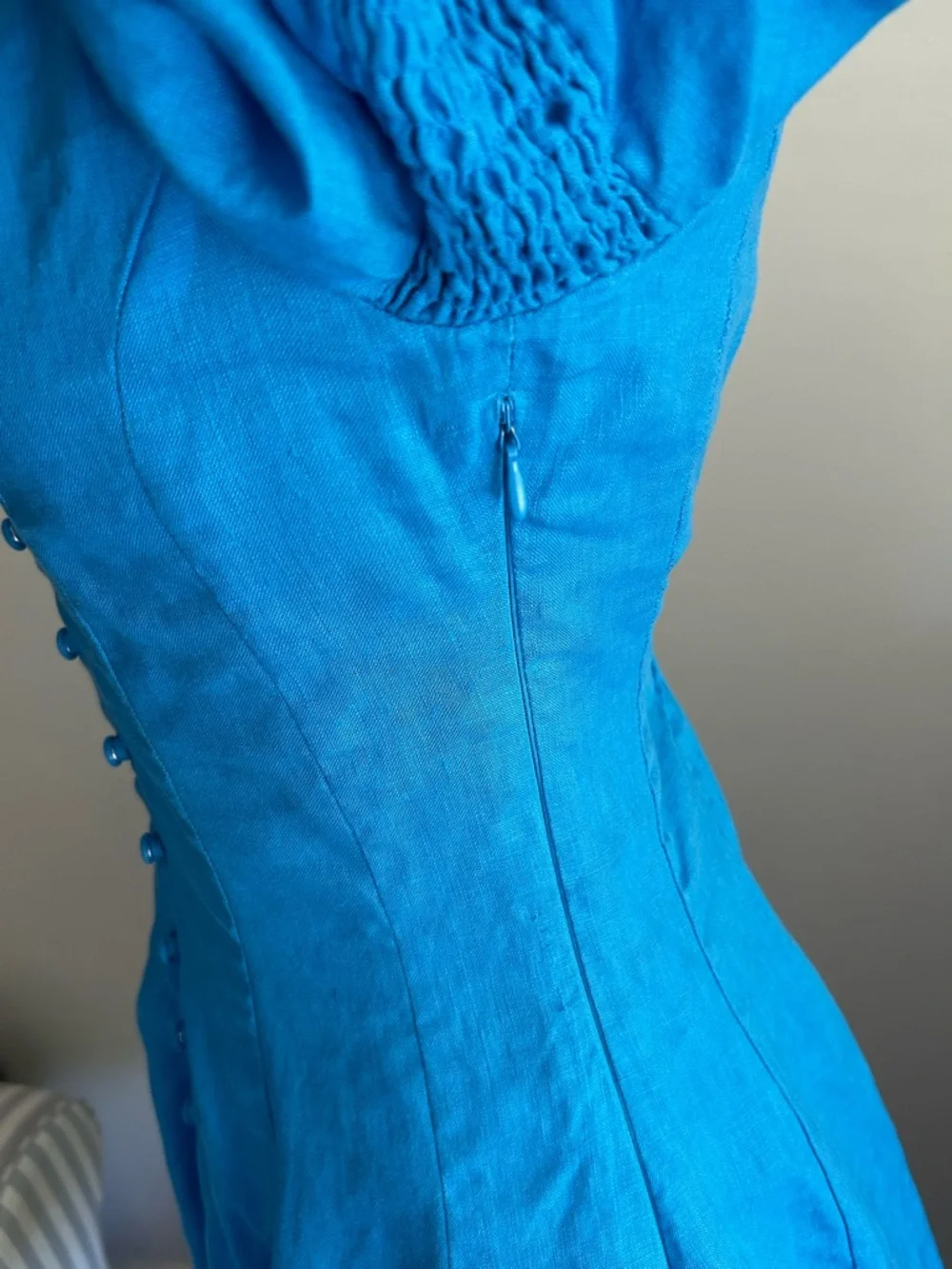 "Rowan Linen Tea Dress" with Button Front and Ruched Sleeves by Forever New - Picture 10 of 15